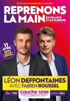 Affiche du grand meeting avec Léon Deffontaines à Amiens - La Gauche unie pour le monde du travail, 11 avril 2024